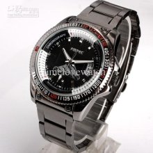 Luxury Men Black Dial Quartz Date Tachy-decor Black Paint Stainless