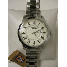 (m) Fossil Grant Stainless Steel Silver Watch Fs4734