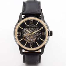 Marc Anthony Two Tone Stainless Steel Leather Automatic Skeleton Watch