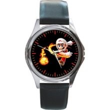 Mario Bros Leather Round Metal Watch
