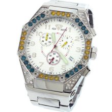 Men Aqua Master Ss Band White Dial Octagon Chrono 4.5c Canary Diamond Watch 106c