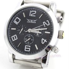 Men Black Stainless Steel 3 Dial Automatic Watch 6 Luminous Light Hand Gift