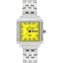 Menandapos;s Square Stainless Steel Dress Watch Yellow Dial