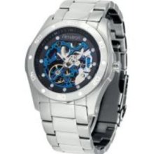 Men's Automatic Silver-Tone With Black And Blue Accents Dress