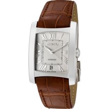 Men's Brasilia Automatic Silver Textured Dial Brown Leather ...