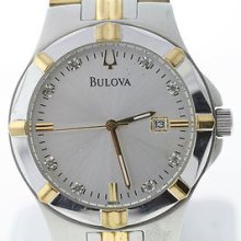 Men's Bulova 98d115 Two-tone Date Display Silver Dial Diamond Watch 7.5