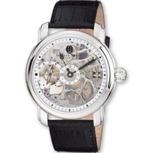 Mens Charles Hubert Leather Band Skeleton Dial Watch Xwa3266