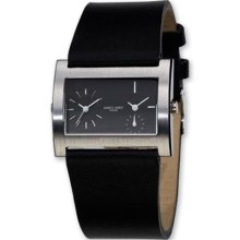 Mens Charles Hubert Leather Band ring Black 39x26mm Dial Dual Tim ...