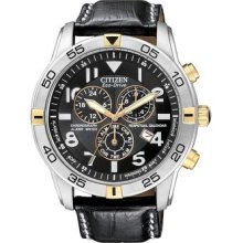 Men's Citizen Perpetual Calendar Chronograph Strap Black Dial Watch