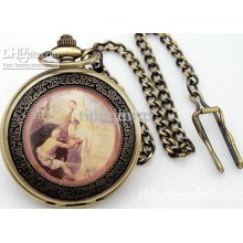 Men's Classic Painting Cover Hand-winding Mechanical Pocket Watch Ch