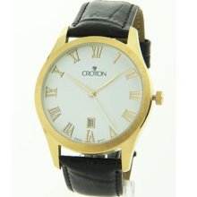 Mens Croton Leather Gold Tone Date Watch CN307109BSWH