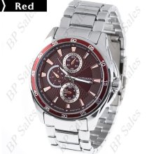 mens new Curren stainless steel quartz watch w/black face maroon and coppertone