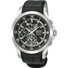 Men's Premier Stainless Steel Alarm Chronograph Black Dial Strap Perpetual