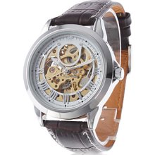 Men's PU Analog Mechanical Wrist Watch (Brown)