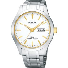 Mens Pulsar Stainless Steel White Dial Watch