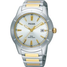 Mens Pulsar Two Tone Stainless Steel Silver Dial Watch