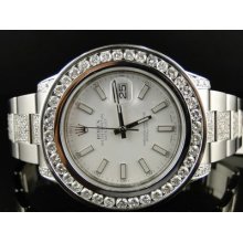 Mens Rolex Datejust 2 Ii White Dial Genuine Diamond Watch 12 Ct