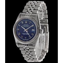 Mens rolex datejust watch blue roman dial SS date just