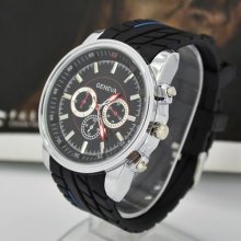 Men's Sport Quartz Black Plastic Strap Stainless Dial Analog Wrist Watch Leisure
