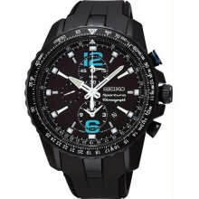 Men's Sportura Chronograph Stainless Steel Case Black Dial Rubber Strap Alarm