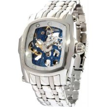 Men's Stainless Steel Case and Bracelet Lupah Mechanical Wind Blue Tone Skeleton