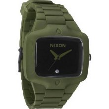 Men's Stainless Steel Case Quartz Black Dial Army Green Rubber Strap