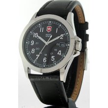 Men's Stainless Steel Case Leather Bracelet Black Tone Dial Date Displ