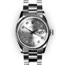 Mens Stainless Steel Oyster Silver Dial Fluted Rolex Datejust