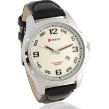 Men's Stylish Water Resistant Analog Watch with PU Leather Strap (White)