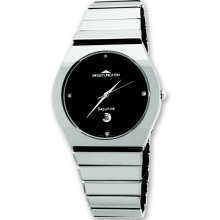 Mens Swiss Tungsten Black Dial Beveled Crystal 37mm Watch