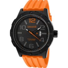 Men's Trendy Black Textured Dial Black IP Case Orange