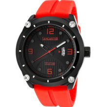 Men's Trendy Black Textured Dial Black IP Case Red