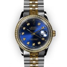 Men's Two Tone Blue Dial Channel Set Bezel Rolex Datejust (1231)