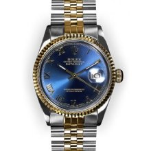 Men's Two Tone Blue Roman Dial Fluted Bezel Rolex Datejust (655)