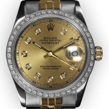 Men's Two Tone Champagne Dial WG Beadset Bezel Rolex Datejust (377 - Other - 7