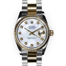 Men's Two Tone Oyster Mother of Pearl Dial Fluted Bezel Rolex Datejust