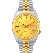 Men's Two Tone Seiko 5 Automatic Dress Watch Gold Dial