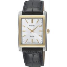 Men's Two Tone Stainless Steel Dress Solar Quartz White Dial Strap