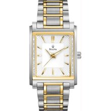 Men's Two Tone Stainless Steel Case and Bracelet White Dial Dimonads o