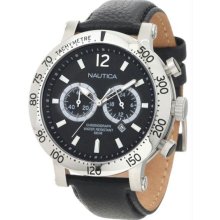 Men's Windjammer Chronograph Stainless Steel Case Leather Strap Black Dial