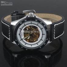 Min. Order 9pcs Black Case Rim Automatic Mechanical Wristwatch Black