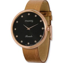 Moog Rose-Plated Round Black Dial Watch W/ (PM-105RG) Brown Band