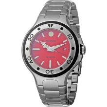 Movado 800 Mens 42mm -Red Dial - Stainless Steel - Rotating Bezel 2600008