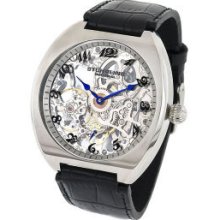 N Stuhrling Men's Chernabog Skeleton Black Leather Watch