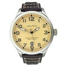 Nautica Leather BFD 101 Date Window Tan Dial Men's watch #N09559G