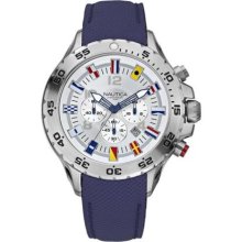 Nautica Men's Leather N16530G Blue Polyurethane Analog Quartz Watch with Silver Dial