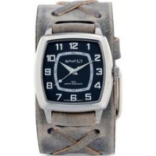 Nemesis Men's Classic Vintage Charcoal X Leather Cuff Band Quartz