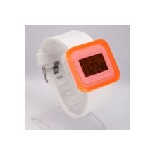 New Charming Dial Digital Display LED Silicone Wrist Watch Orange