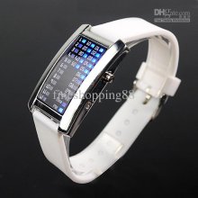 New Fashion White Silicone Men Lady's 29 Flash Blue Led Digital Spor