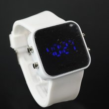 New Men's Silicone Band LED Sports Wrist Watch White